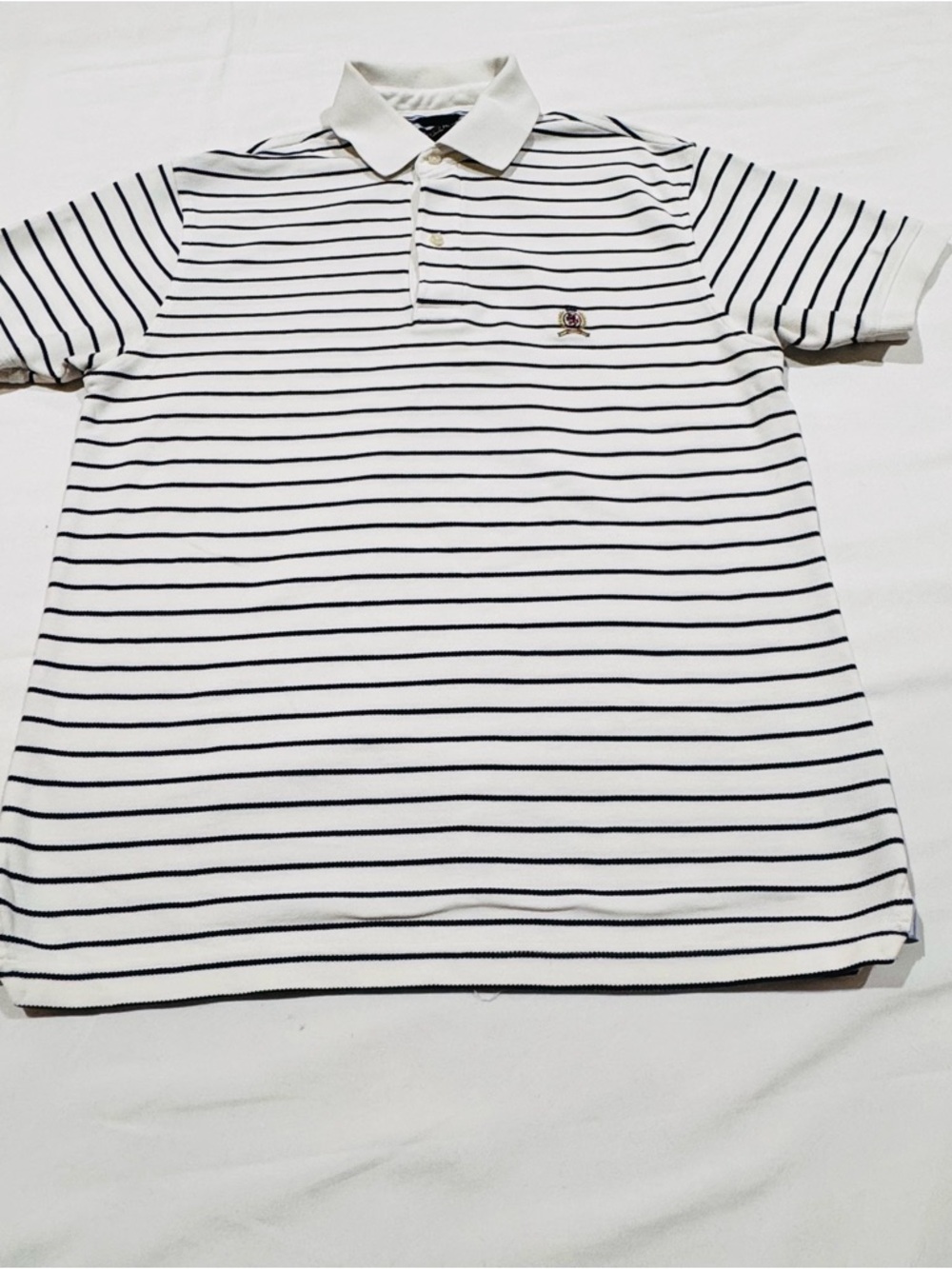 Tommy Hilfiger Men Stripe White n Black Collar T-Shirt Short Sleeve Size Small